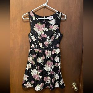 Three pink hearts black floral dress
